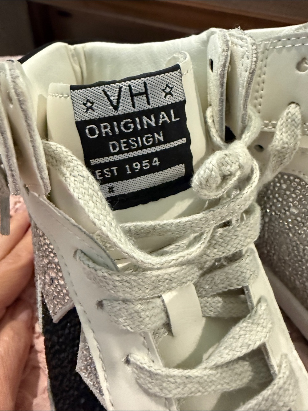 Women's White High-Top Sneaker with Black Star Accent - Picture 3 of 6